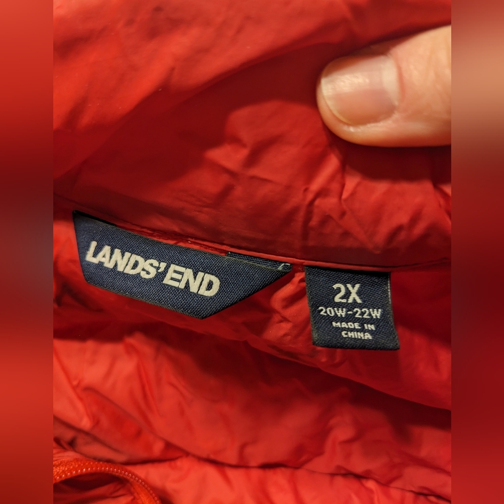 Lands' End Bright Red Lightweight Down Filled Puffer Jacket sz 2X - Picture 5 of 13
